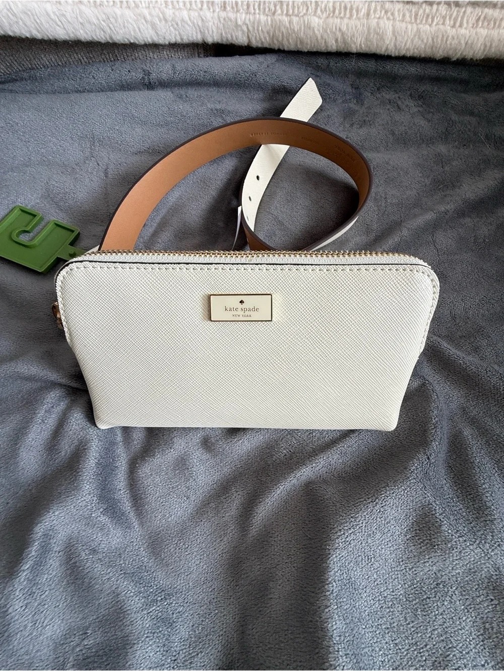 kate spade Cream Leather Crossbody Belt Bag with Gold Logo